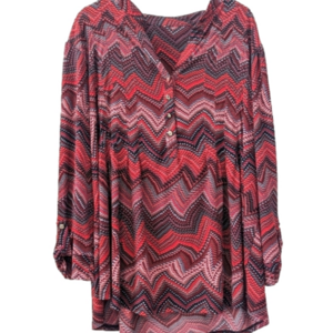 Red and black blouse with zig zaging
